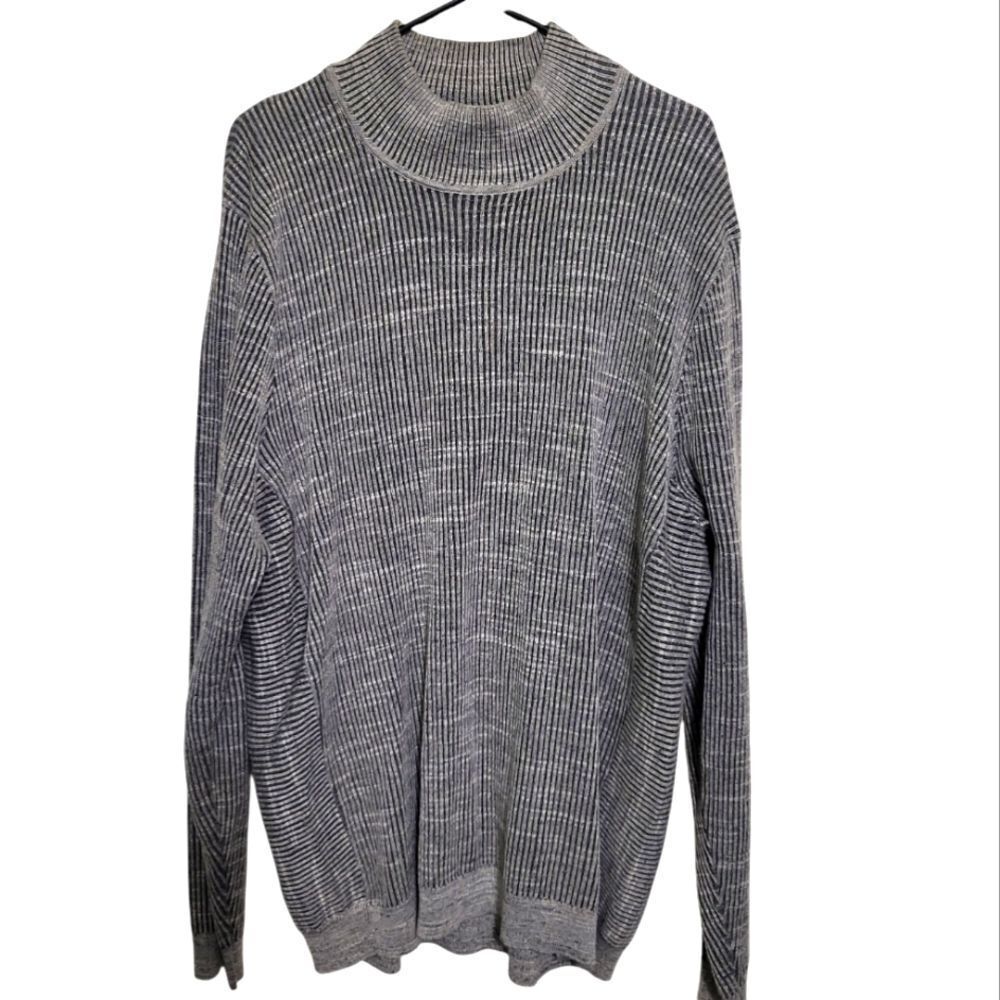 4 Calibrate Gray Knit Ribbed Mens Cowl Neck 100% Cotton Sweater, Size XXL